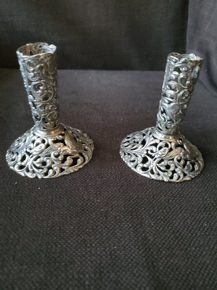 Zaanlandse Zilversmederij - Κηροπήγιο (2) - Ασημί - δύο βάσεις κεριών Art Deco #1.0