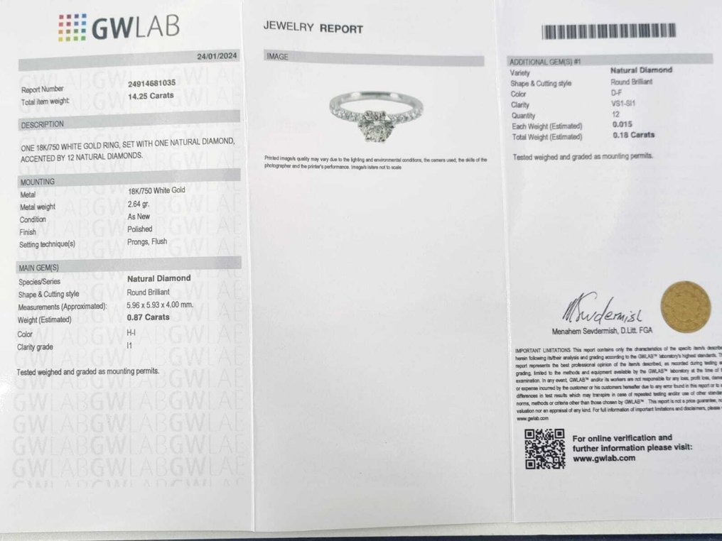 訂婚戒指 - 18 克拉 白金 - 1.05ct. tw. 鉆石 (天然) - 鉆石 #4.3