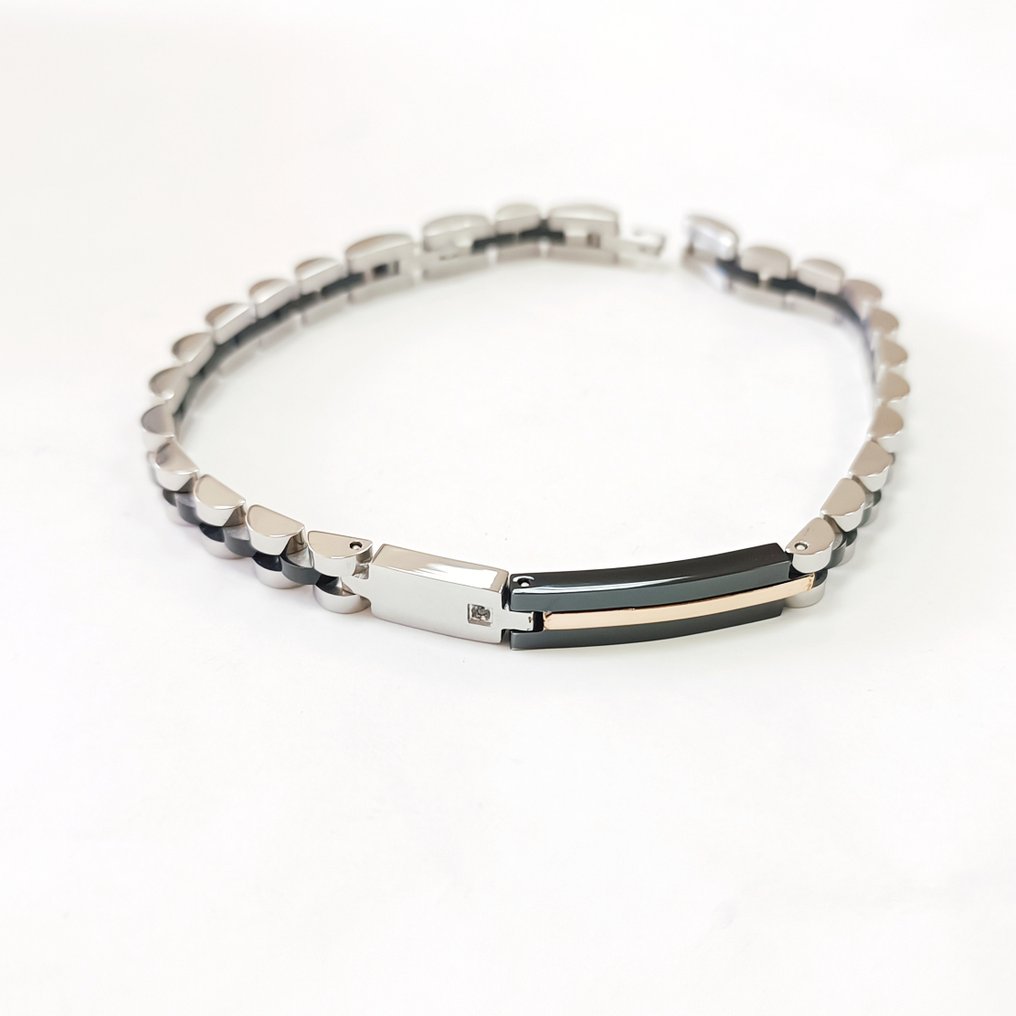 18 καράτια - Βραχιόλι σε χειρουργικό ατσάλι., Ροζ χρυσό - Βραχιόλι - Ατσάλι και Χρυσός #1.0