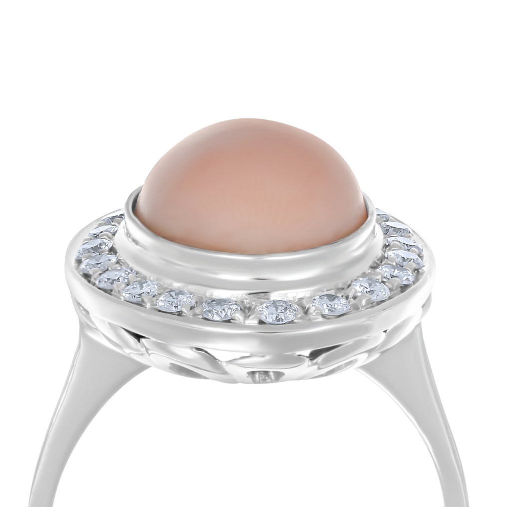 戒指 - 18K包金 白金 -  0.42ct. tw. 钻石 (天然)  - 珊瑚 #2.1