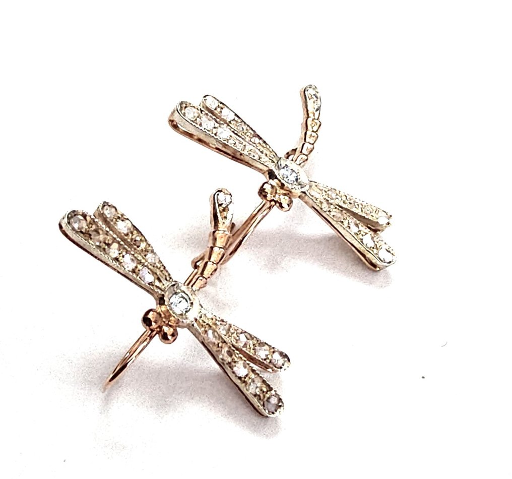 沒有保留價 - 耳環 - 9 節 銀, 玫瑰金 -  0.50ct. tw. 黃玉 - 鉆石 #2.1