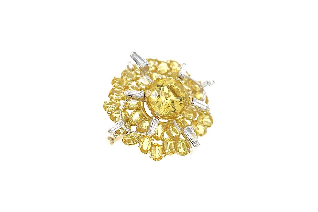 胸针 - 18K包金 白金, 黄金 -  8.15ct. tw. 金绿柱石 - 钻石 #1.0