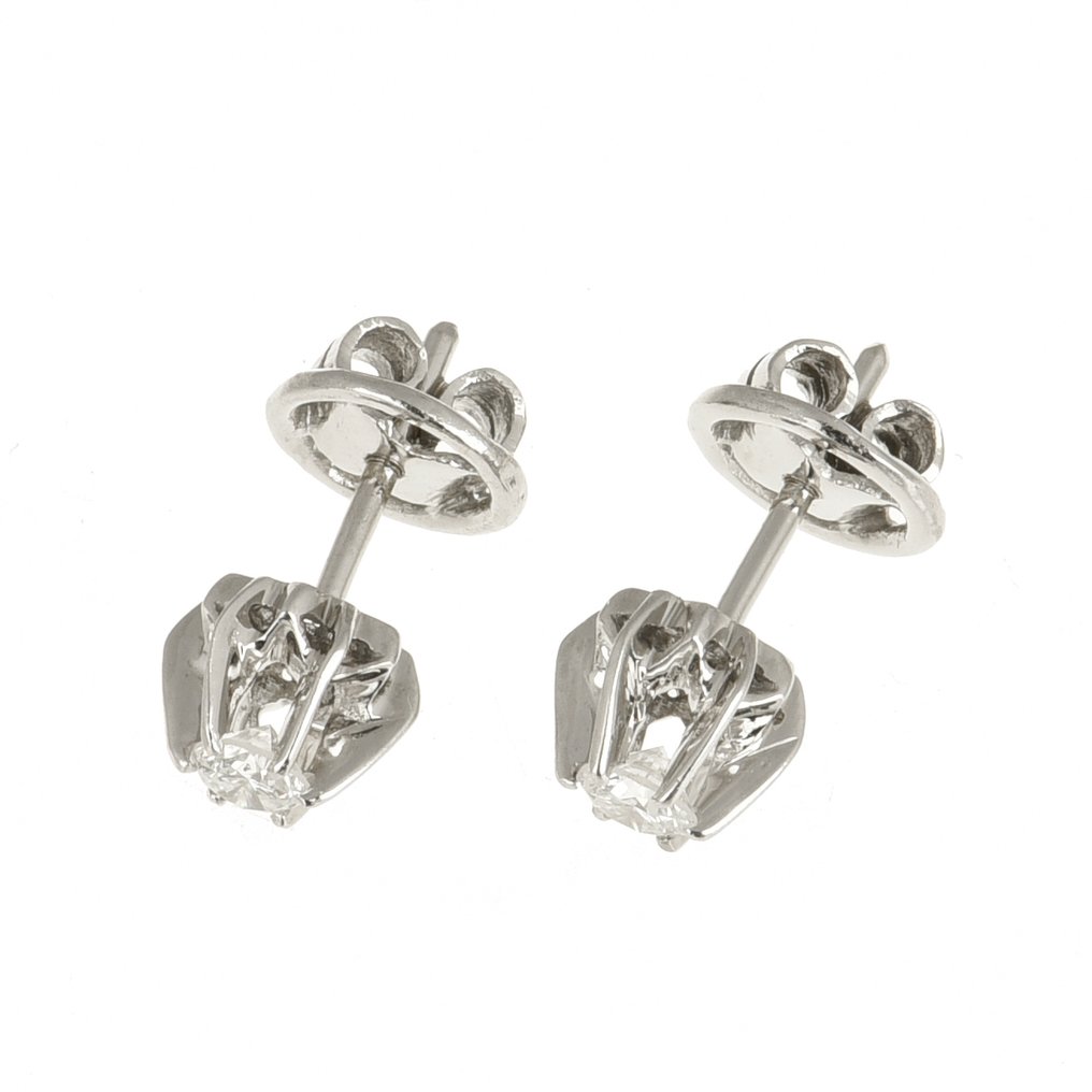 小型钉状耳环 - 18K包金 白金 钻石 (天然)  #3.2