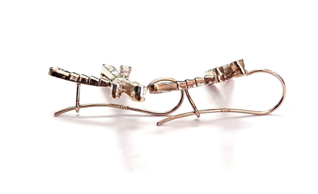 χωρίς τιμή ασφαλείας - Σκουλαρίκια - 9 kt. Ασημί, Ροζ χρυσό -  0.50ct. tw. Σμαράγδι - Διαμάντι #4.3