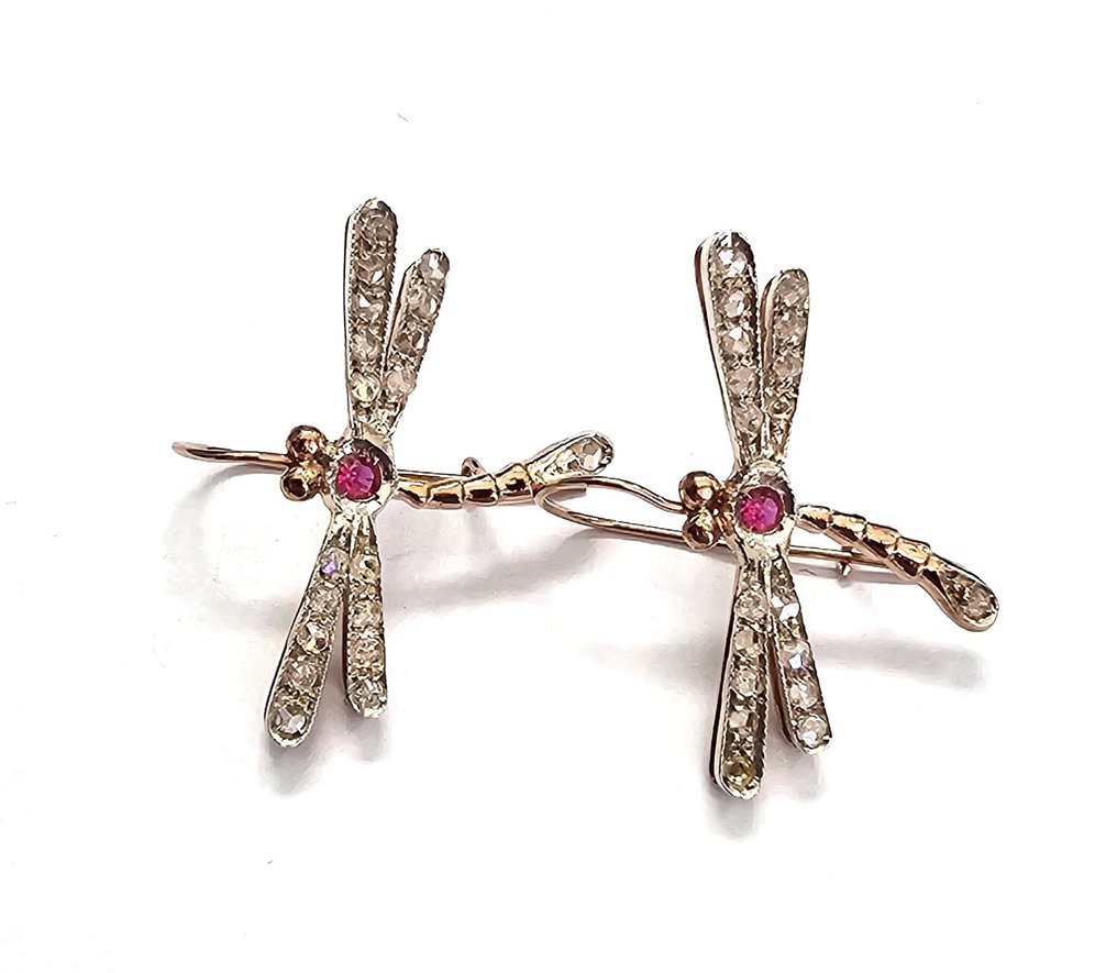 Senza prezzo di riserva - Orecchini - 9 kt Argento, Oro rosa - 0.50ct. tw. Rubino - Diamante #1.0