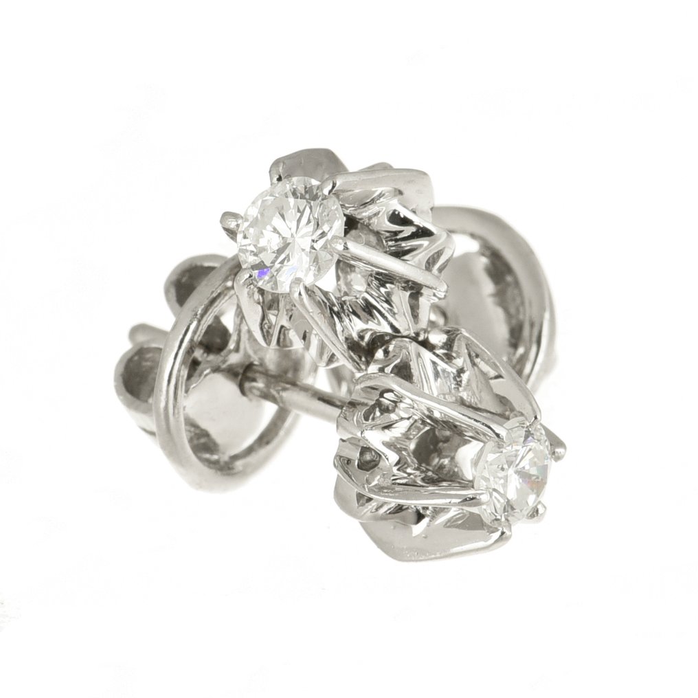 小型钉状耳环 - 18K包金 白金 钻石 (天然)  #2.1