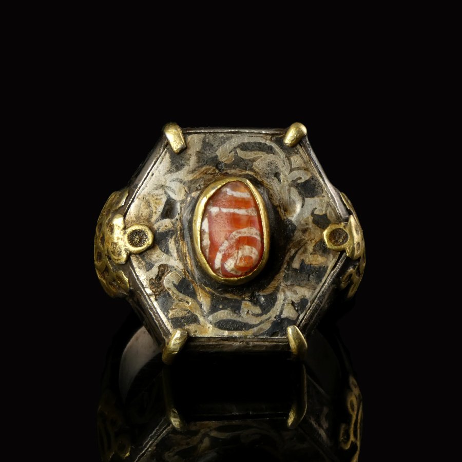 Ottomano Argento Anello con corniola incisa e niello #1.0