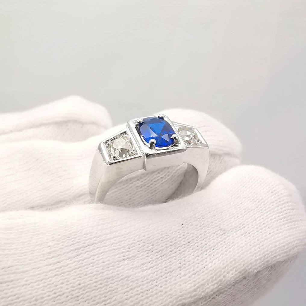 戒指 - 18 克拉 白金 - 1.76ct. tw. 藍寶石 - 鉆石 #1.0