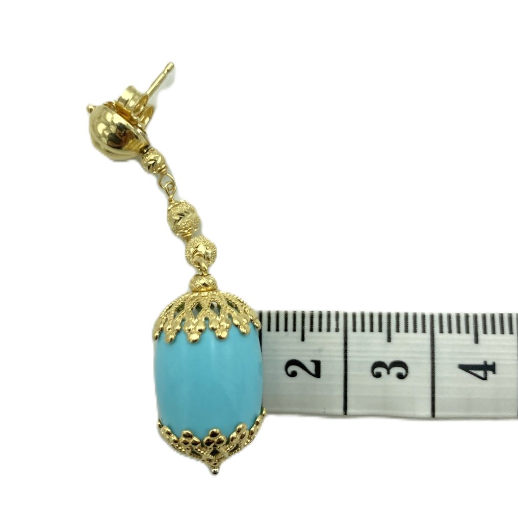 Σκουλαρίκια - 18 καράτια Κίτρινο χρυσό -  58.50ct. tw. Τυρκουάζ #4.3