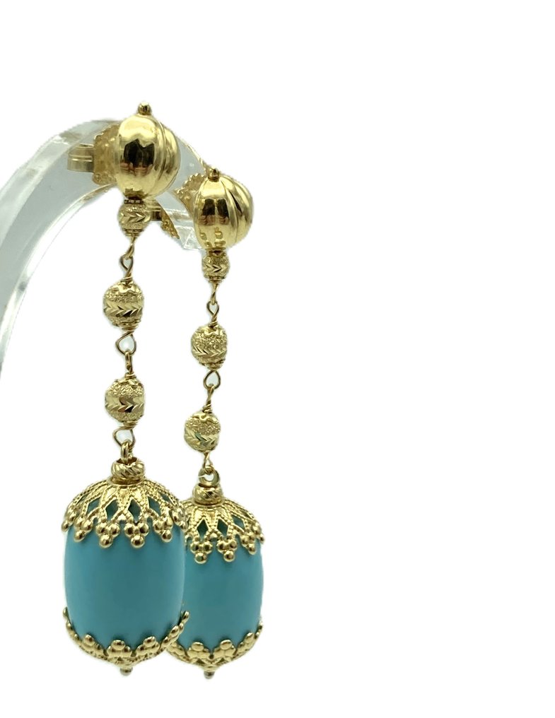 Σκουλαρίκια - 18 καράτια Κίτρινο χρυσό -  58.50ct. tw. Τυρκουάζ #1.0