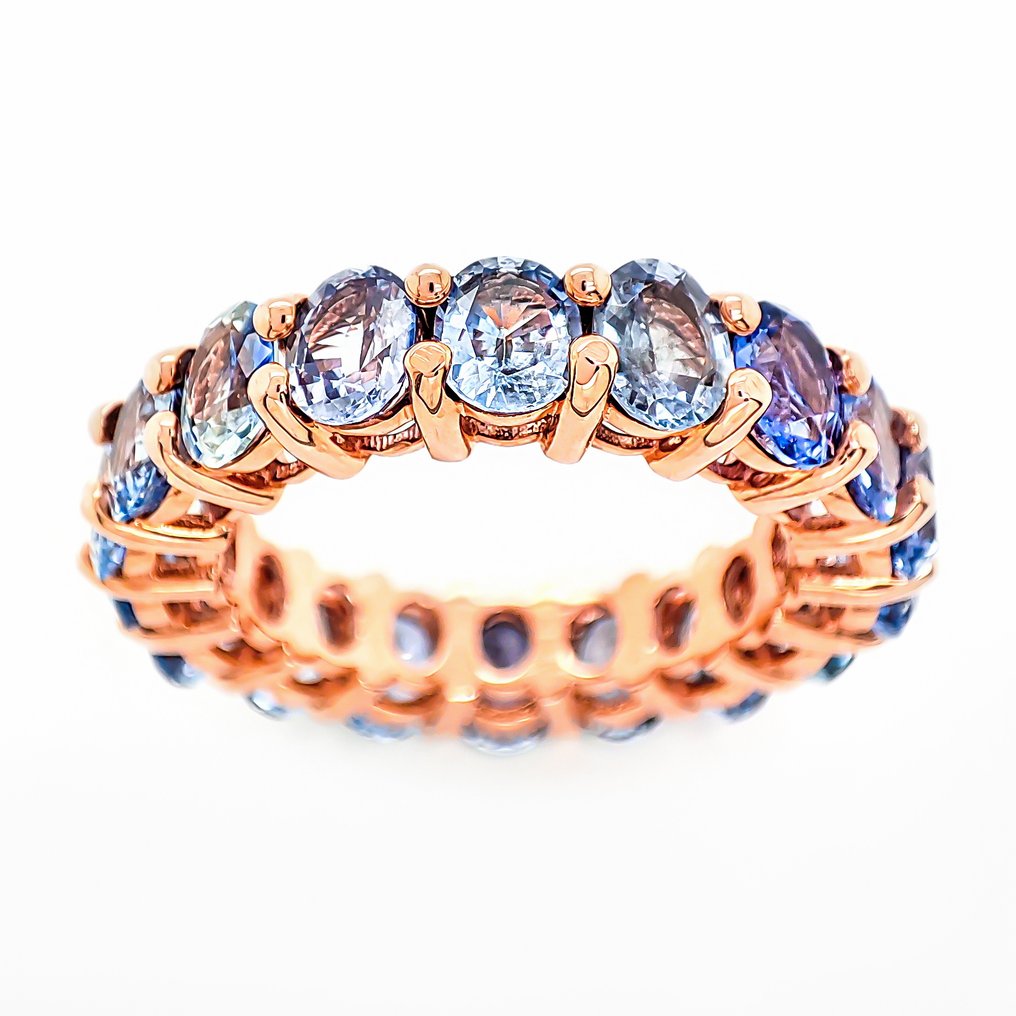 戒指 - 14 克拉 玫瑰金 - 8.00ct. tw. 藍寶石 #1.0