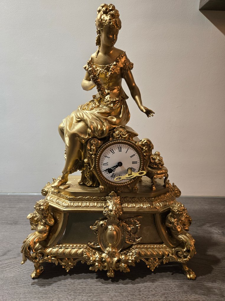 人物壁炉架台钟 -   粗锌 - 1920-1930 #1.0