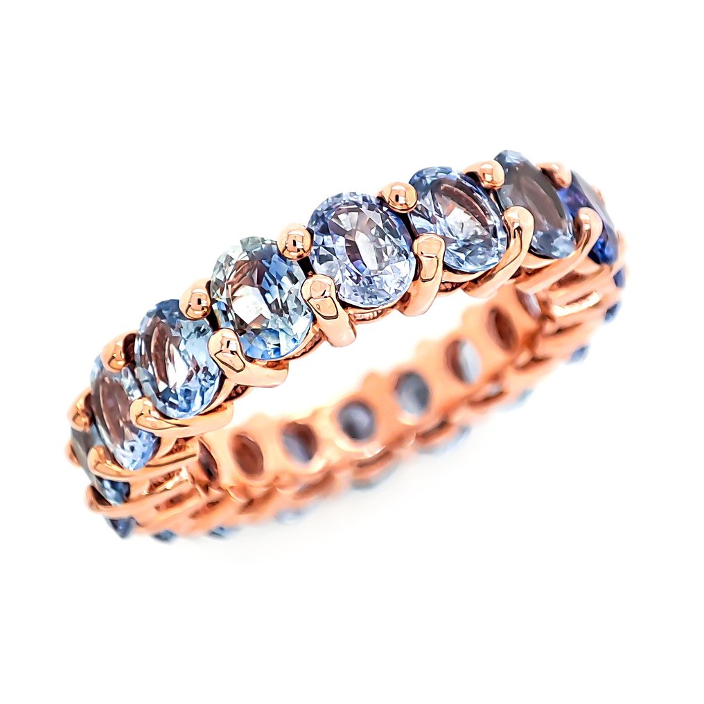 戒指 - 14 克拉 玫瑰金 - 8.00ct. tw. 藍寶石 #2.1