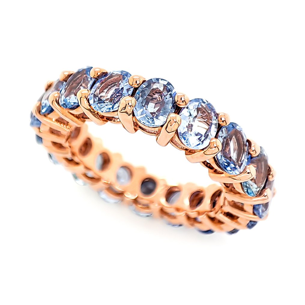 戒指 - 14 克拉 玫瑰金 - 8.00ct. tw. 藍寶石 #1.0