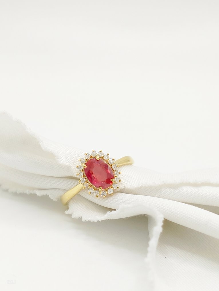 χωρίς τιμή ασφαλείας - Δαχτυλίδι - 14 καράτια Κίτρινο χρυσό Ρουμπίνι - Διαμάντι #2.1