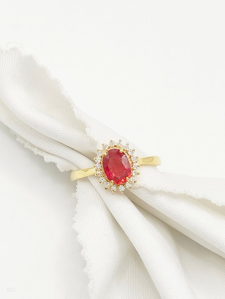 χωρίς τιμή ασφαλείας - Δαχτυλίδι - 14 καράτια Κίτρινο χρυσό Ρουμπίνι - Διαμάντι #1.0