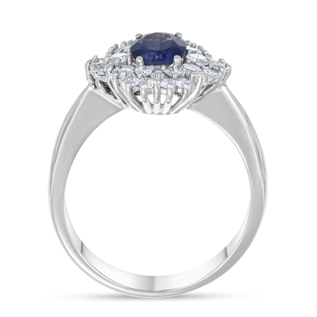 戒指 - 18 克拉 白金 - 1.71ct. tw. 藍寶石 - 鉆石 #1.0