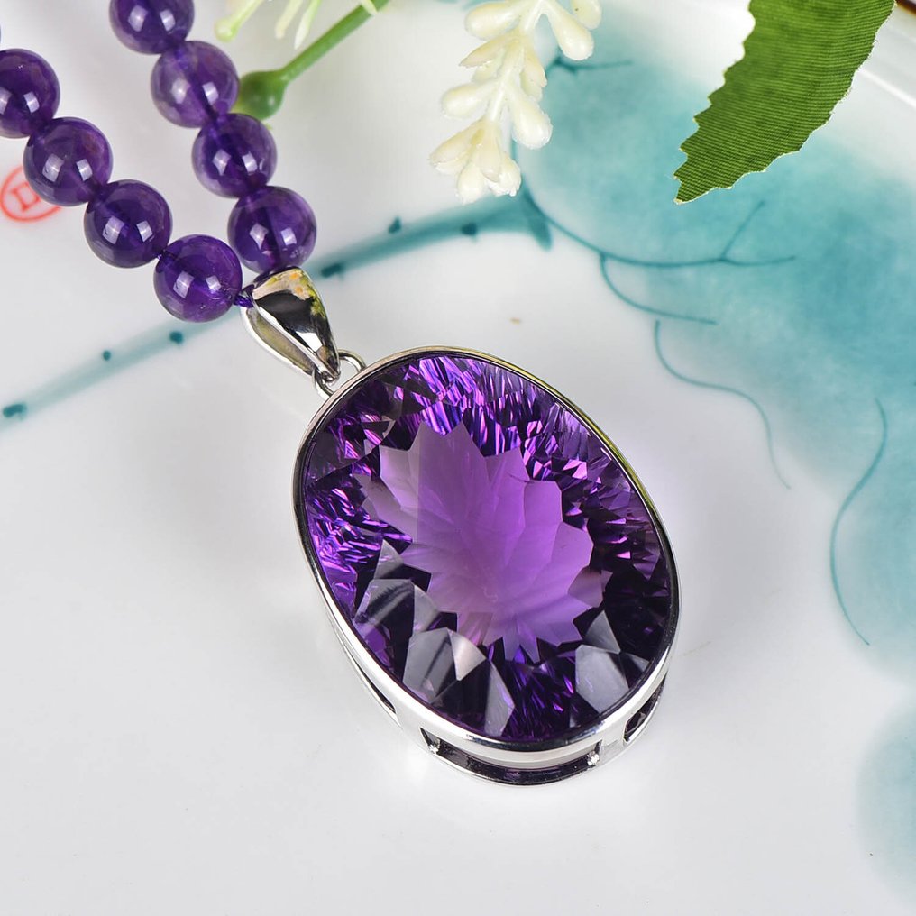 ALGT 认证 - 天然紫水晶项链，配大紫水晶吊坠 优雅且独特- 58.06 g #4.3