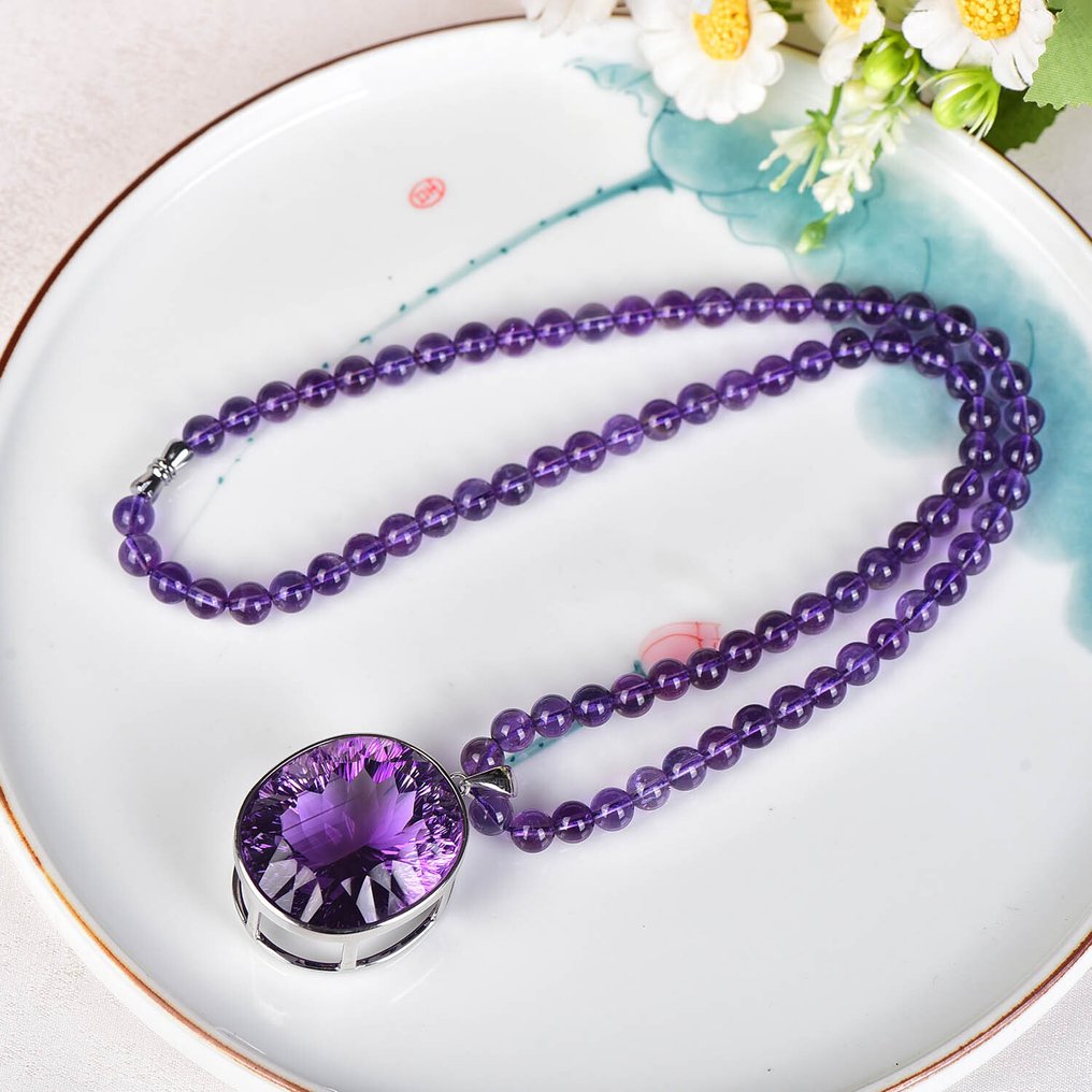 Certifié ALGT - Collier en améthyste naturelle avec grand pendentif en améthyste - Élégant et exclusif- 70.18 g #3.2