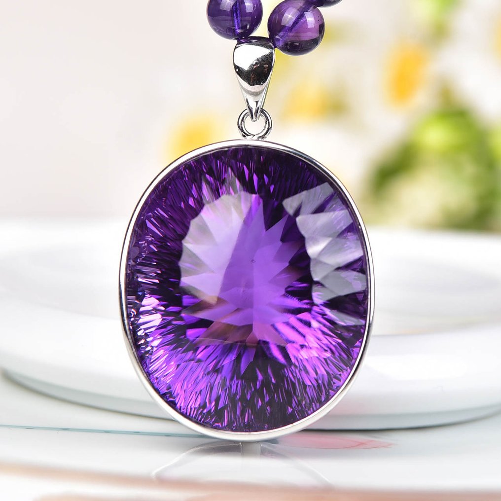 ALGT 认证 - 天然紫水晶项链配大紫水晶吊坠 - 优雅而独特- 68.25 g #1.0