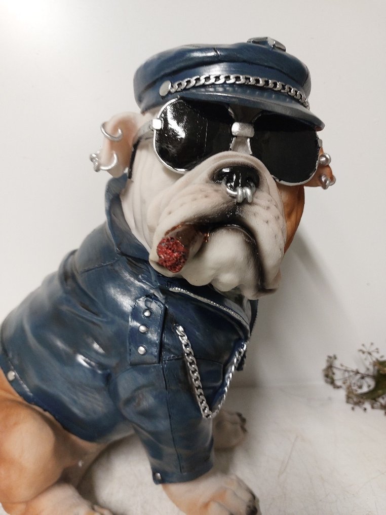 Άγαλμα, sitting English bulldog biker - 33 cm - υψηλής ποιότητας πολυρεσίνη #3.2