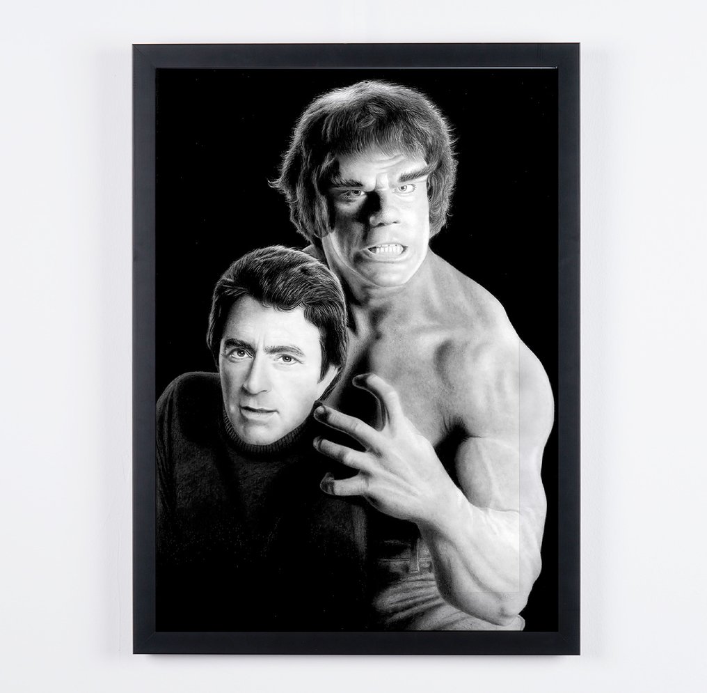 The Incredible Hulk - Classic TV - Bill Bixby & Lou Ferrigno - Fine Art Photography - Luxury Wooden Frame 70X50 cm - Limited Edition 01 of 30 - Serial 2000 - Original Certificate (COA), Hologram - 100% New. Shipping Reduction from 3 items #1.0