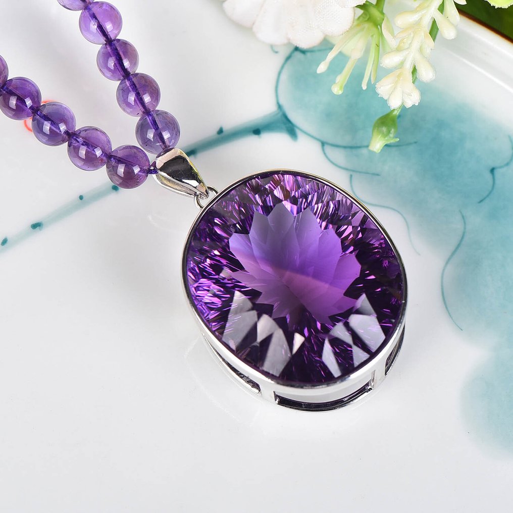 Certifié ALGT - Collier en améthyste naturelle avec grand pendentif en améthyste - Élégant et exclusif- 70.18 g #4.3