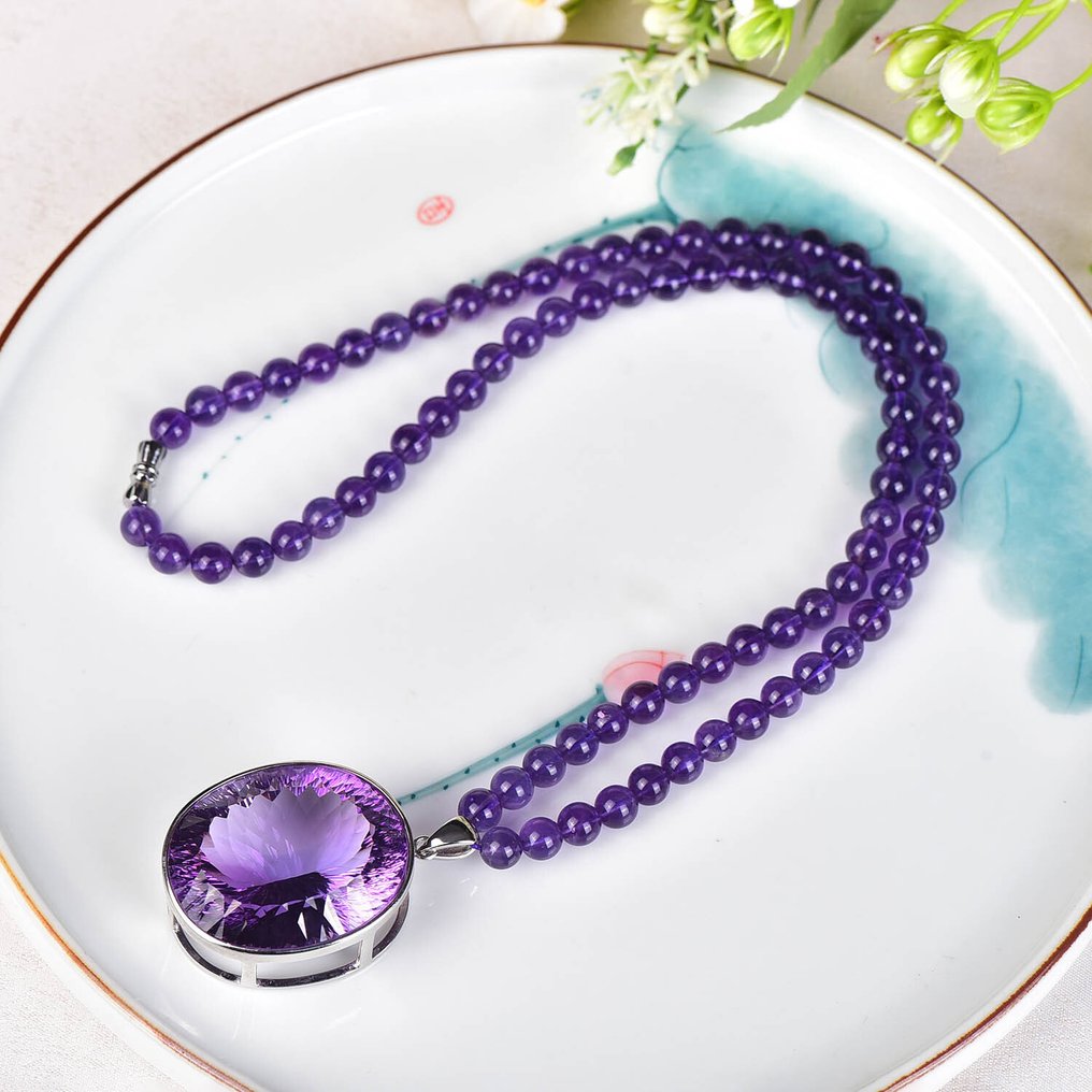 Certifié ALGT - Collier en améthyste naturelle avec grand pendentif en améthyste - Élégant et exclusif- 70.68 g #3.2