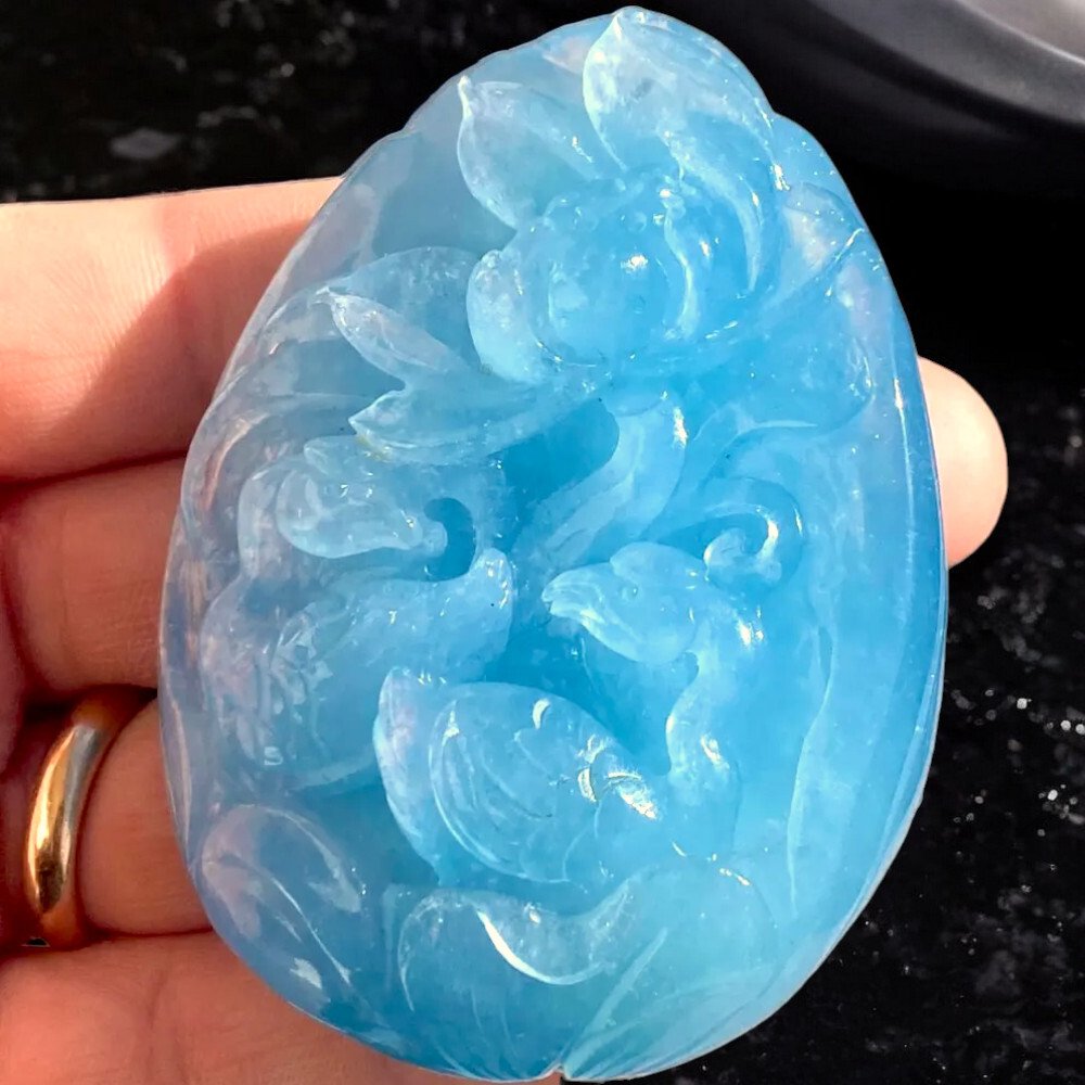 Aquamarine Carving with Floral Motif - Extraordinary Mineral form a Unique Handwork - 885 Carats - Altezza: 80 mm - Larghezza: 61.5 mm- 177 g #1.0