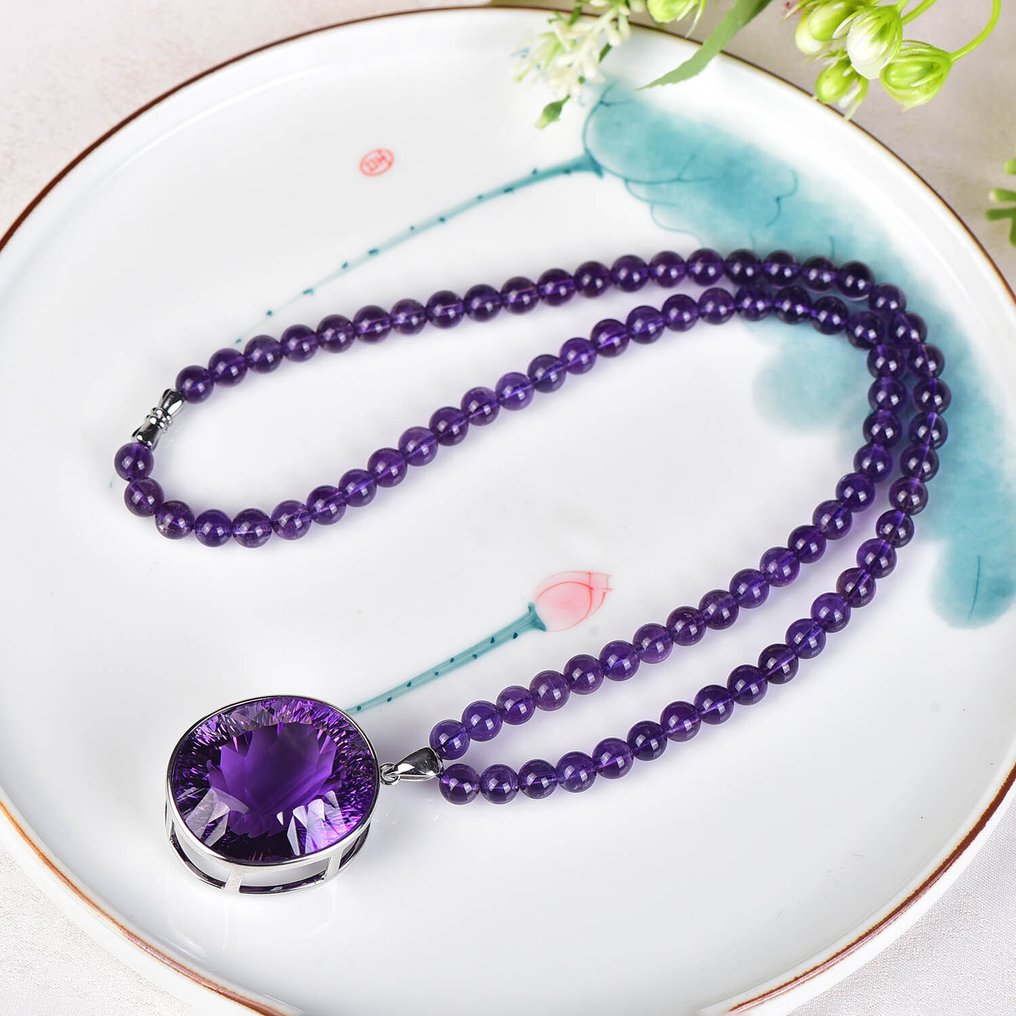 ALGT 认证 - 天然紫水晶项链配大紫水晶吊坠 - 优雅而独特- 68.25 g #3.2