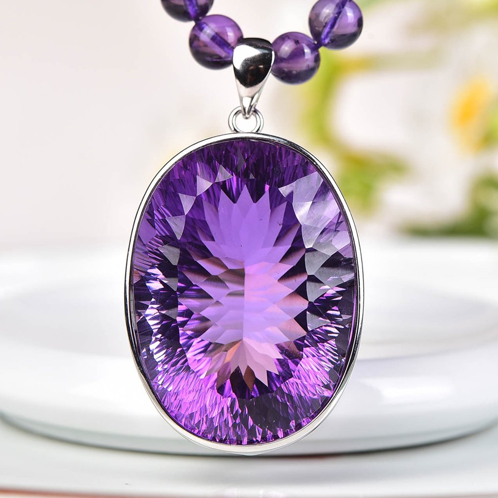 ALGT 认证 - 天然紫水晶项链，配大紫水晶吊坠 优雅且独特- 67.13 g #1.0