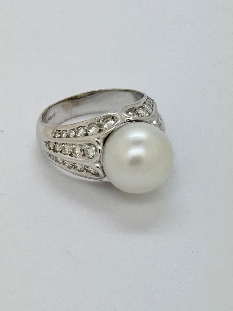 Δαχτυλίδι - 18 καράτια Λευκός χρυσός - διαμάντια και μαργαριτάρια «Faraone» #1.0