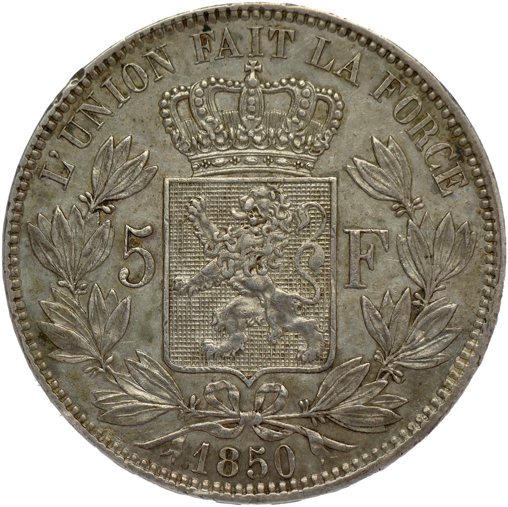 België. Leopold I. 5 Francs 1850 position A variety with broken 5