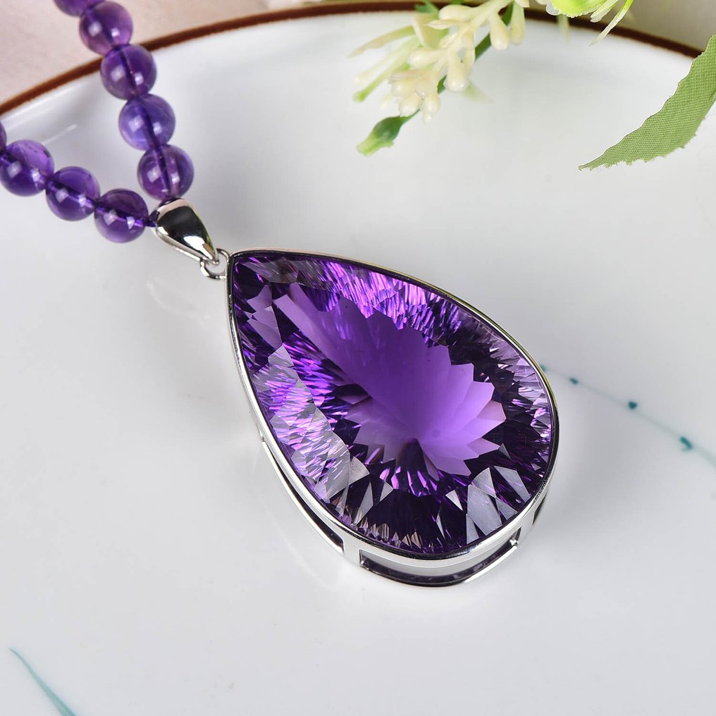 ALGT 认证 - 天然紫水晶项链配大紫水晶吊坠 - 优雅而独特- 73.98 g #4.3