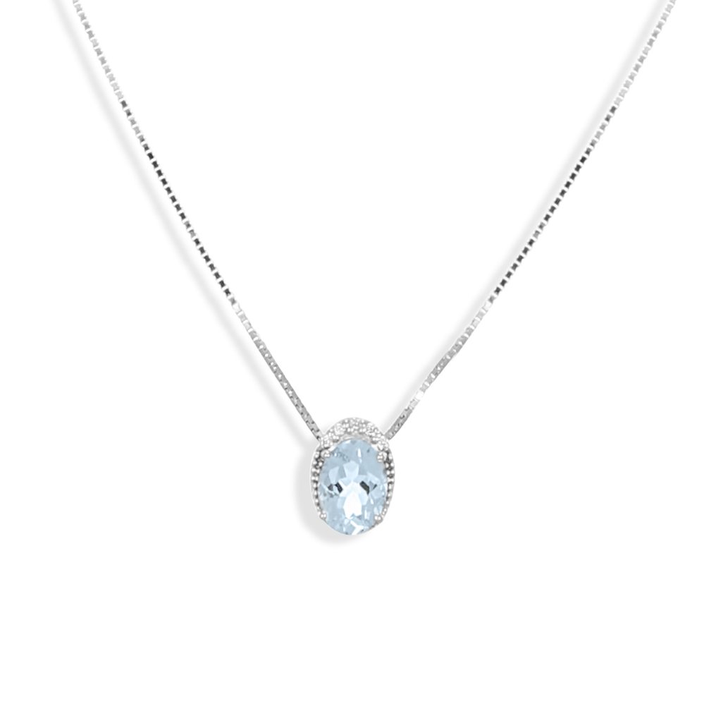 Collier avec pendentif - 18 carats Or blanc - 0.66ct. tw. Aigue-marine - Diamant #1.0