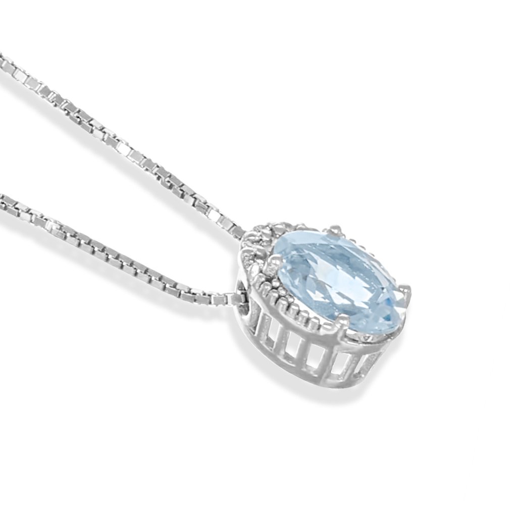 Collier avec pendentif - 18 carats Or blanc - 0.66ct. tw. Aigue-marine - Diamant #1.0