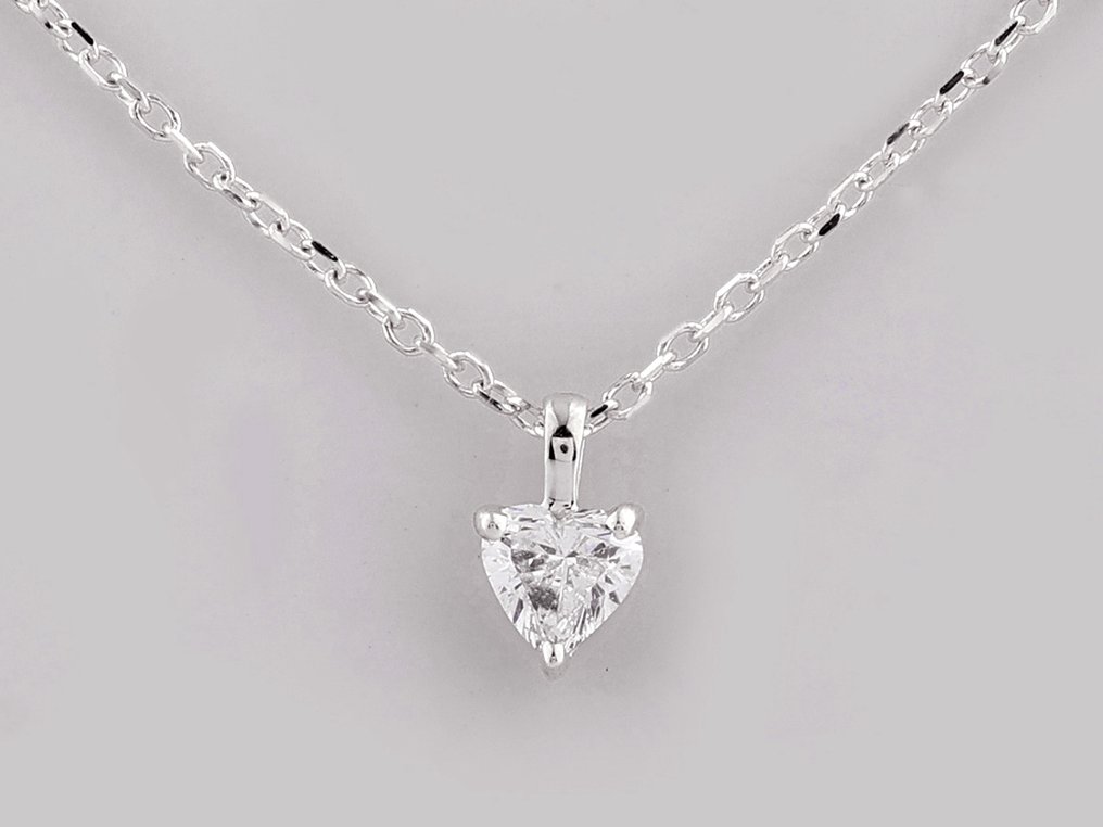 吊墜頸鏈 - 14 克拉 白金 - 0.19ct. tw. 鉆石 (天然) #1.0