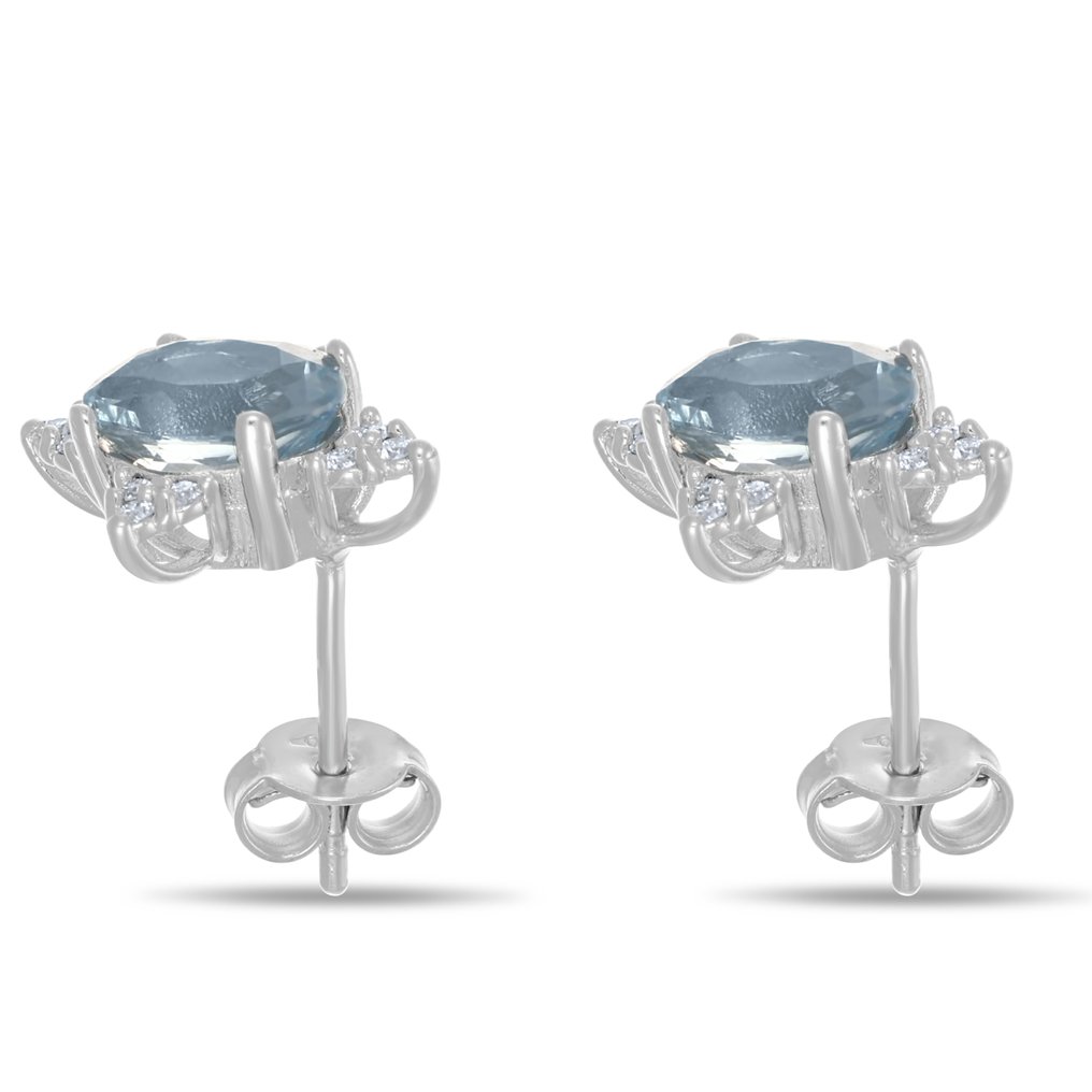 耳环 - 18K包金 白金 -  2.67ct. tw. 海蓝宝石 - 钻石 #1.0