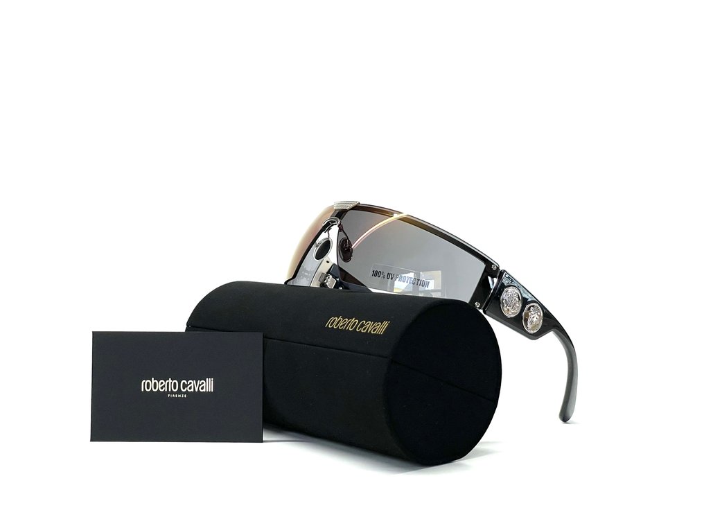 Roberto Cavalli - RC1120/S-16C Cat: *3, Black Silver, Oil-flash mirrored bolted monolens, monogram medallions *New - Γυαλιά ηλίου #1.0