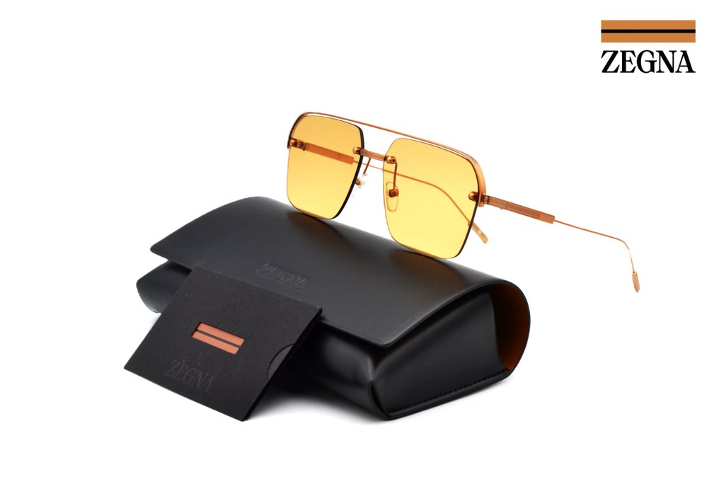 Ermenegildo Zegna - EZ0213 43E - Rectangular Design in Bronze Color - Orange lenses - *New* - Lunettes de soleil #1.0