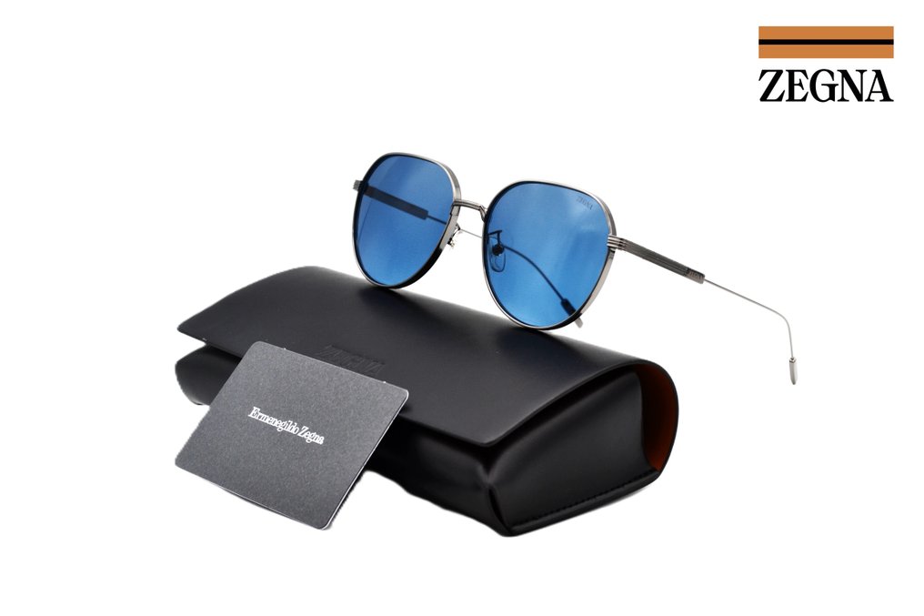 Ermenegildo Zegna - EZ0227D 08V - Silver Metal Frame Design - Navy Blue Lenses - *New* - Occhiali da sole #1.0