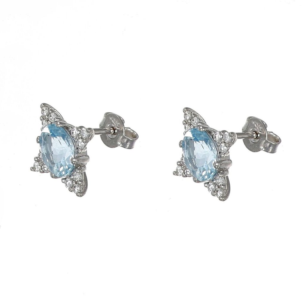 Σκουλαρίκια - 18 καράτια Λευκός χρυσός - 1.66ct. tw. Ακουαμαρίνης - Διαμάντι #3.2