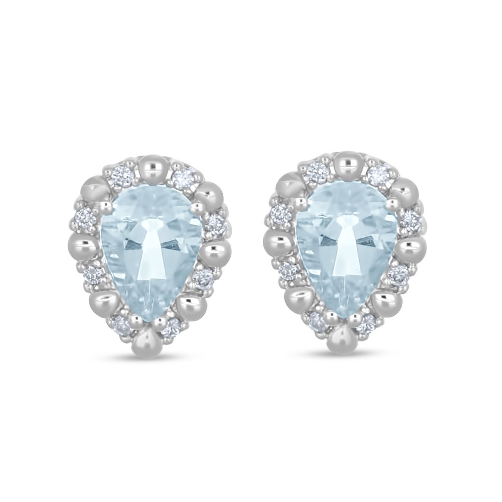 耳环 - 18K包金 白金 -  1.05ct. tw. 钻石 (天然)  - 海蓝宝石 #2.1