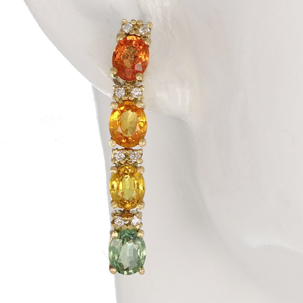 Boucles d'oreilles - 18 carats Or jaune - 3.33ct. tw. Saphir - Diamant #4.3