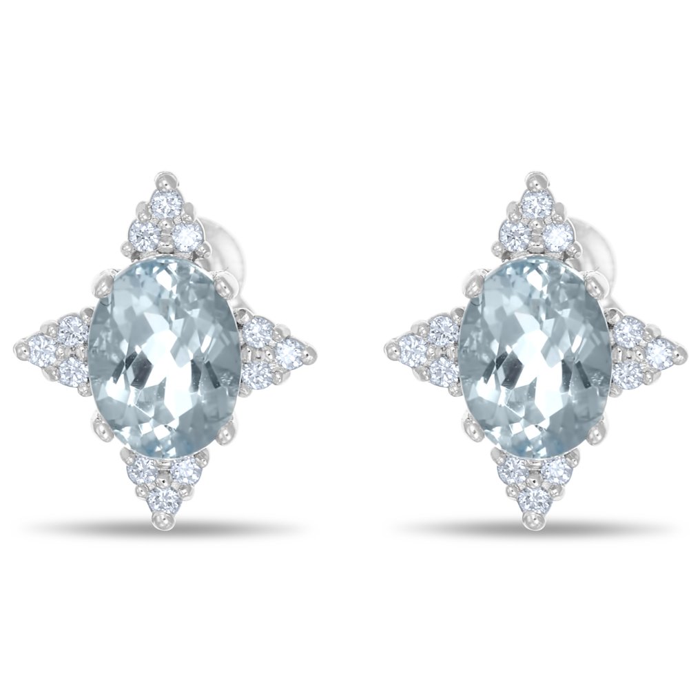 耳环 - 18K包金 白金 -  2.67ct. tw. 海蓝宝石 - 钻石 #1.0