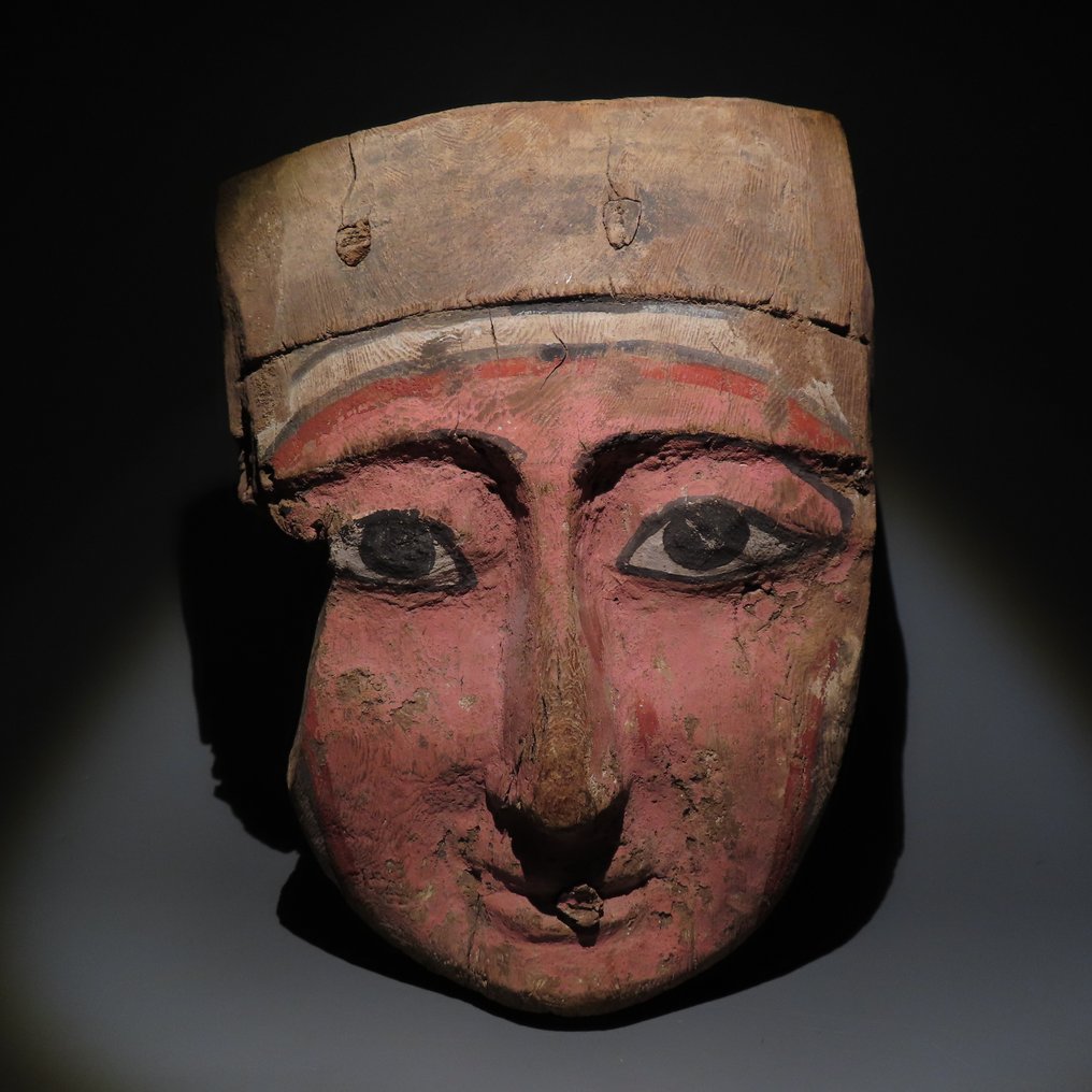 Αρχαία Αιγυπτιακή Ξύλο Μάσκα σαρκοφάγου. Τελευταία Περίοδος 664 - 332 π.Χ. 29 εκ. ύψος. #1.0