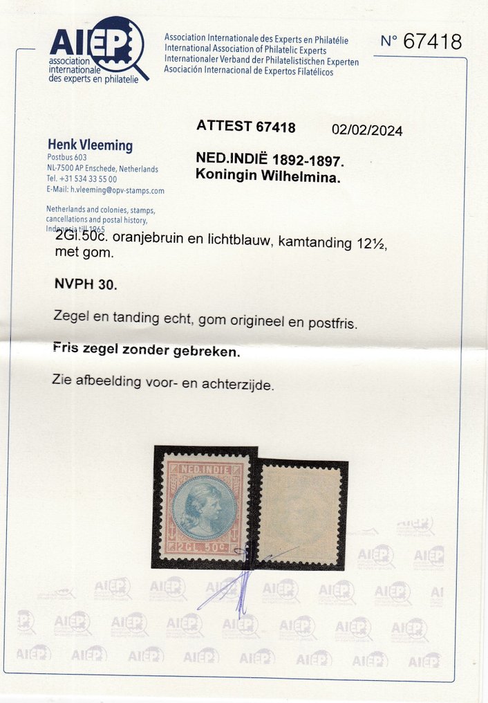 荷属东印度群岛 1892 - Koningin Wilhelmina - NVPH 30 #2.1