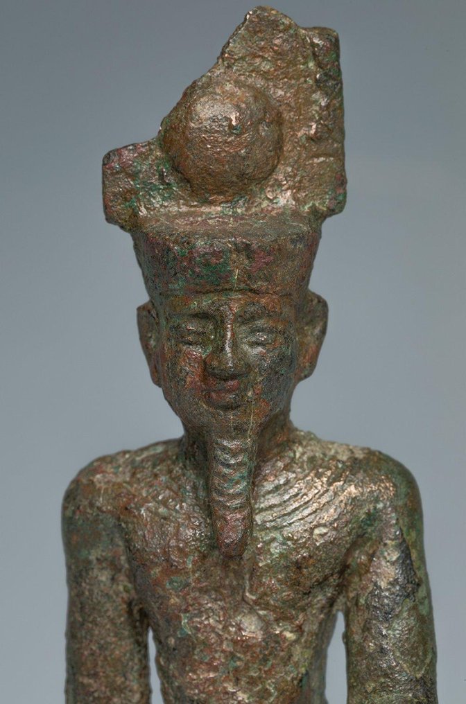 古埃及,後期 阿蒙青铜雕像 - 站立,带稻垣吉三的邮票 拥有西班牙进口许可证 #3.2