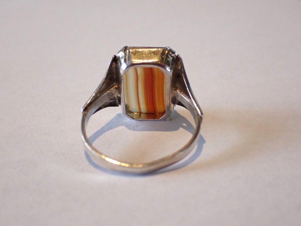 Argint - Inel - Art Deco - Streep-Agaat #4.3