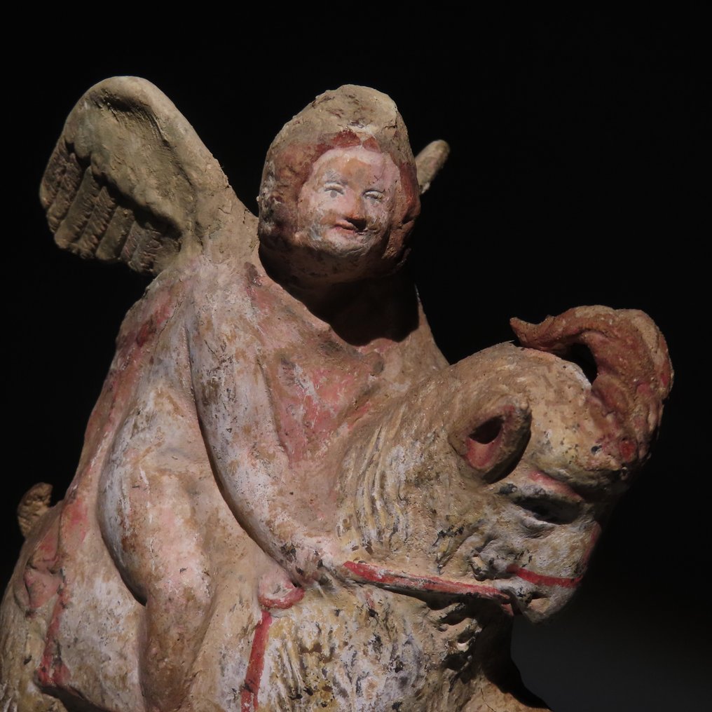 Αρχαία Ελληνική Terracotta Ερως πάνω σε ένα κατσίκι. 4ος - 3ος αιώνας π.Χ. Ύψος 16,5 εκ. #2.1